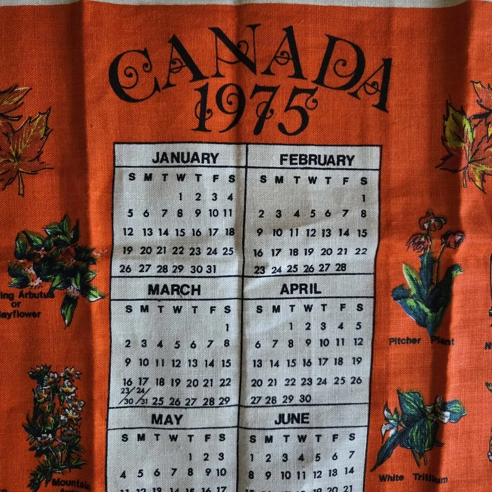 1975 Canada Calendar Tea Towel Linen Lamont N. Ireland‎ Provincial Crests NOS